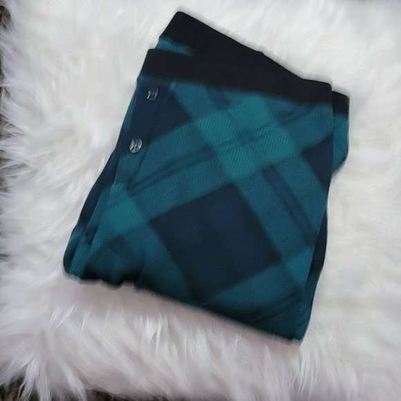 Old Navy Green Blue Plaid Thermal Knit Pajama Pants Sleep Legging Women L - Picture 15 of 15